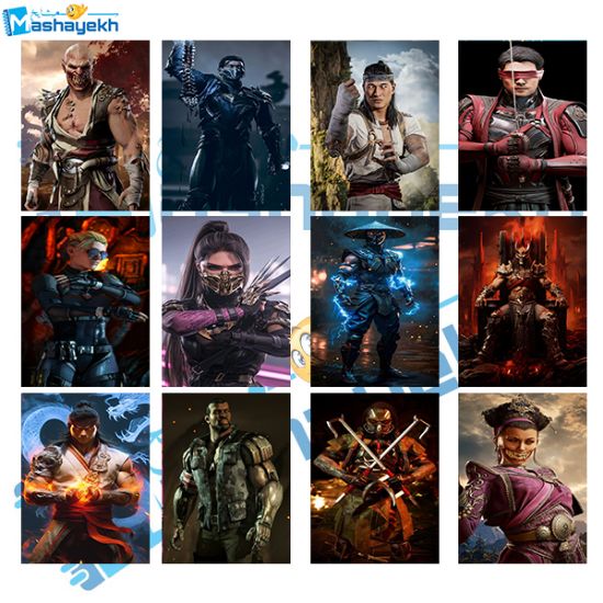 برچسب مشایخ طرح مورتال کمبت بسته 12 عددی با طراحی هیجان‌انگیز و چاپ باکیفیت