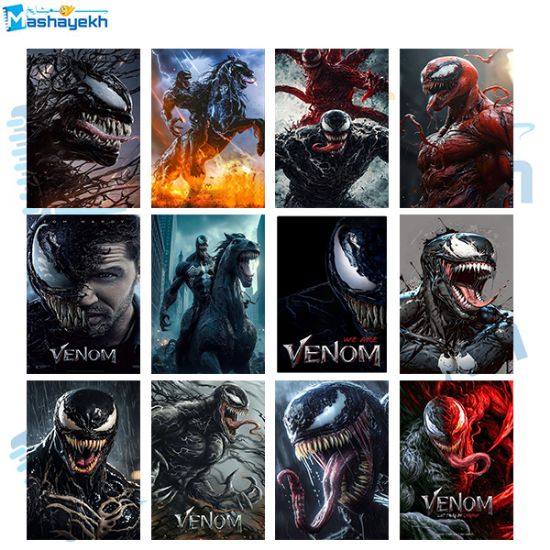 برچسب مشایخ طرح ونوم (VENOM) بسته 12 عددی با طراحی هیجان‌انگیز و چاپ باکیفیت