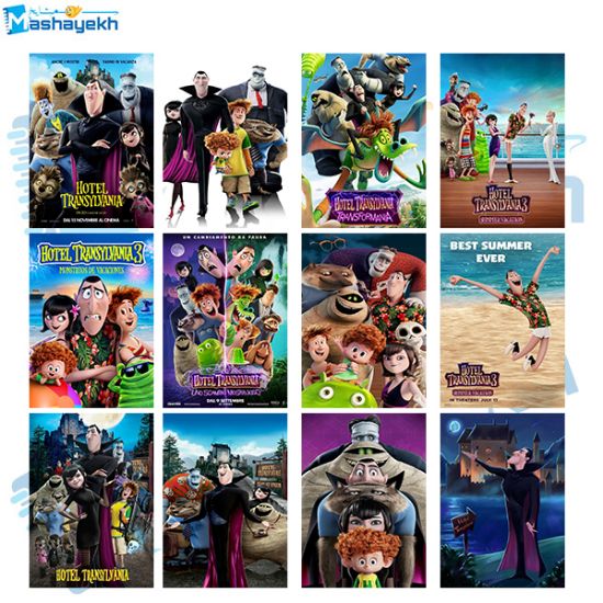 برچسب مشایخ طرح هتل ترانسیلوانیا بسته 12 عددی با طراحی کارتونی و چاپ باکیفیت