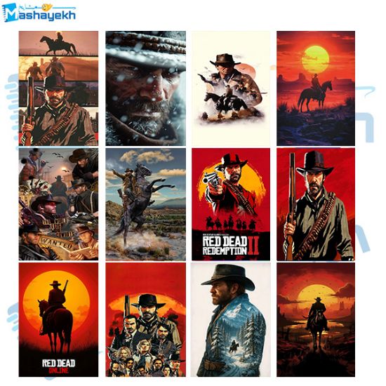 برچسب مشایخ طرح رد دد (RED DEAD) بسته 12 عددی با طراحی گرافیکی و چاپ باکیفیت