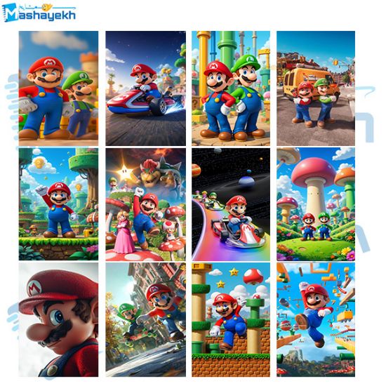 برچسب مشایخ طرح سوپرماریو بسته 12 عددی با طراحی کارتونی و چاپ باکیفیت