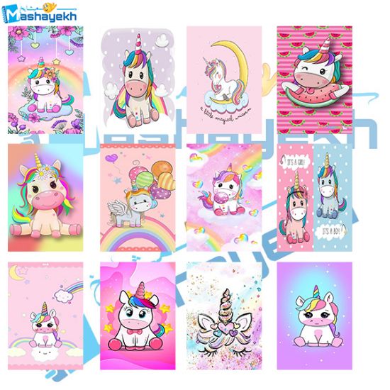 برچسب مشایخ طرح یونیکورن (تک شاخ) بسته 12 عددی با طراحی فانتزی و چاپ باکیفیت