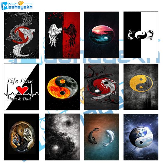 برچسب مشایخ طرح یین یانگ بسته 12 عددی با طراحی مینیمال و چاپ باکیفیت