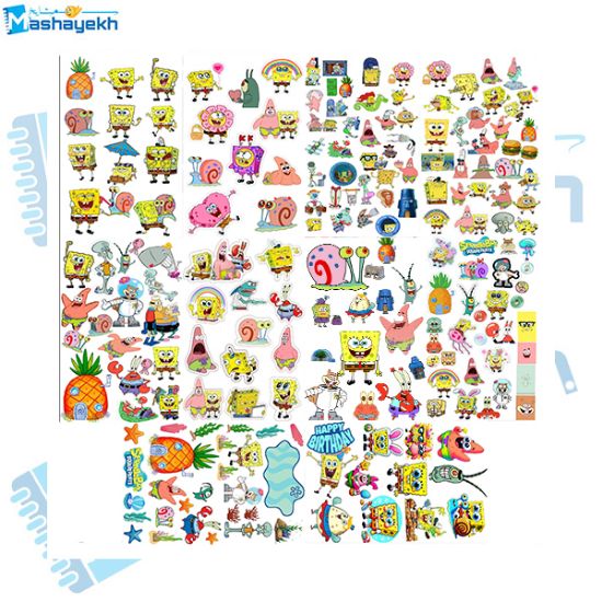 برچسب مشایخ طرح باب اسفنجی مدل اسکرپ بوک بسته 10 عددی با طراحی شاد و چاپ باکیفیت