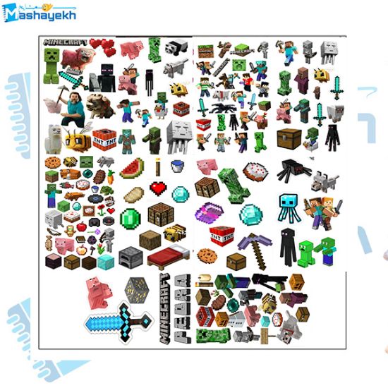 برچسب مشایخ طرح ماینکرافت مدل اسکرپ بوک BR942 بسته ۱۰ عددی برند ایرانی مشایخ