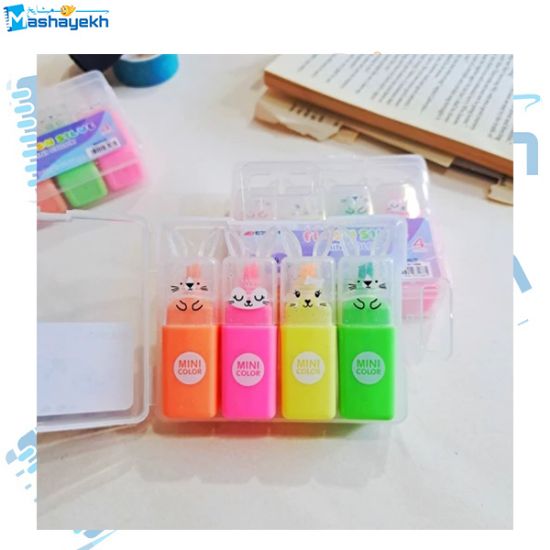 تصویر  ماژیک هایلایت فانتزی طرح گربه های ملوس بسته 4 عددی