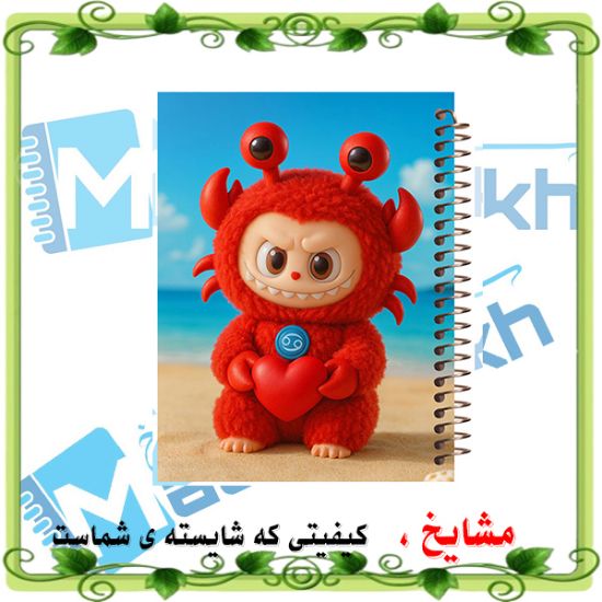 دفتر مشق ۱۰۰ برگ مشایخ طرح لبوبو با لباس خرچنگی لب ساحل و فنر مارپیچ