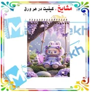 «دفترچه یادداشت جیبی ۶۰ برگ مشایخ با تصویر کارتونی لبوبو در حال تاب بازی 🐰🎠، جلد طلقی شفاف و فنر مقاوم از بالا»